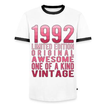 Edition limitée depuis 1992 Anniversaire Millésime 1992 - T-shirt contrasté Homme - blanc/noir - Devant - AI Model Female 172 light (172cm) & AI Model Male 178 dark (178cm)