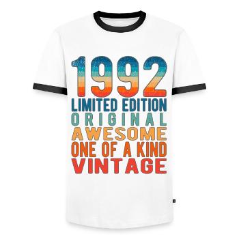 Edition Limitée Depuis 1992 Anniversaire Millésime 1992 - T-shirt contrasté Homme - blanc/noir - Devant - AI Model Female 172 light (172cm) & AI Model Male 178 dark (178cm)