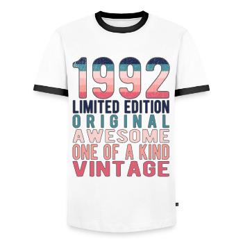 Edition Limitée Depuis 1992 Anniversaire Millésime 1992 - T-shirt contrasté Homme - blanc/noir - Devant - AI Model Female 172 light (172cm) & AI Model Male 178 dark (178cm)