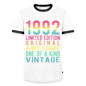 Edition Limitée Depuis 1992 Anniversaire Millésime 1992 - T-shirt contrasté Homme - blanc/noir - Devant - AI Model Female 172 light (172cm) & AI Model Male 178 dark (178cm)