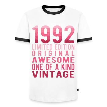 Edition Limitée Depuis 1992 Anniversaire Millésime 1992 - T-shirt contrasté Homme - blanc/noir - Devant - AI Model Female 172 light (172cm) & AI Model Male 178 dark (178cm)