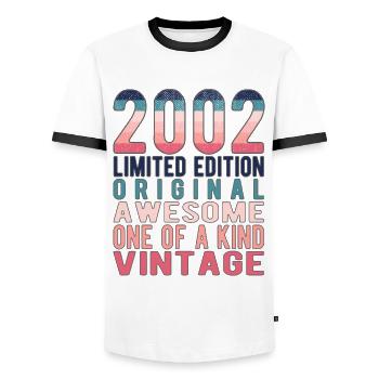 Limited Edition Since 2002 Birthday Vintage 2002 - Men's Ringer Shirt - white/black - Front - AI Model Female 172 light (172cm) & AI Model Male 178 dark (178cm)