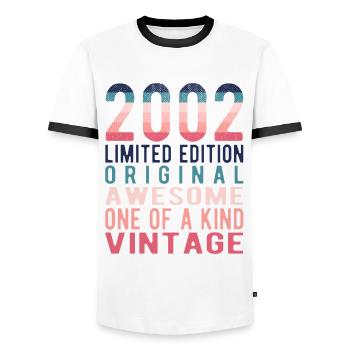 Limited Edition Since 2002 Birthday Vintage 2002 - Men's Ringer Shirt - white/black - Front - AI Model Female 172 light (172cm) & AI Model Male 178 dark (178cm)