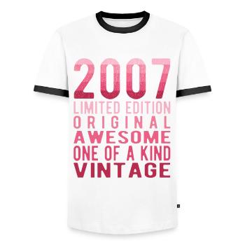 Limited Edition Since 2007 Birthday Vintage 2007 - Men's Ringer Shirt - white/black - Front - AI Model Female 172 light (172cm) & AI Model Male 178 dark (178cm)