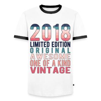 Limited Edition Since 2018 Birthday Vintage 2018 - Men's Ringer Shirt - white/black - Front - AI Model Female 172 light (172cm) & AI Model Male 178 dark (178cm)