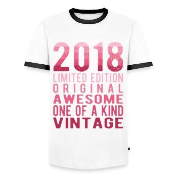 Limited Edition Since 2018 Birthday Vintage 2018 - Men's Ringer Shirt - white/black - Front - AI Model Female 172 light (172cm) & AI Model Male 178 dark (178cm)