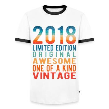 Limited Edition Since 2018 Birthday Vintage 2018 - Men's Ringer Shirt - white/black - Front - AI Model Female 172 light (172cm) & AI Model Male 178 dark (178cm)