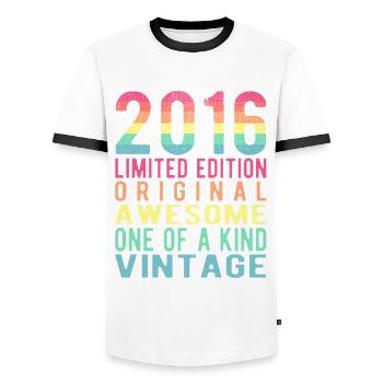 Edition limitée depuis 2016 Anniversaire Millésime 2016 - T-shirt contrasté Homme - blanc/noir - Devant - AI Model Female 172 light (172cm) & AI Model Male 178 dark (178cm)