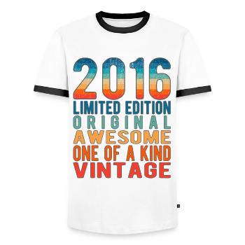 Edition limitée depuis 2016 Anniversaire Millésime 2016 - T-shirt contrasté Homme - blanc/noir - Devant - AI Model Female 172 light (172cm) & AI Model Male 178 dark (178cm)