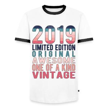 Edition limitée depuis 2019 Anniversaire Millésime 2019 - T-shirt contrasté Homme - blanc/noir - Devant - AI Model Female 172 light (172cm) & AI Model Male 178 dark (178cm)