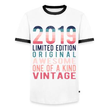 Edition limitée depuis 2019 Anniversaire Millésime 2019 - T-shirt contrasté Homme - blanc/noir - Devant - AI Model Female 172 light (172cm) & AI Model Male 178 dark (178cm)