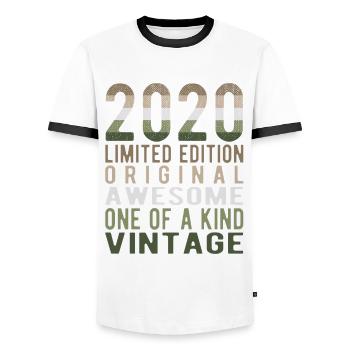 Edition limitée depuis 2020 Anniversaire Millésime 2020 - T-shirt contrasté Homme - blanc/noir - Devant - AI Model Female 172 light (172cm) & AI Model Male 178 dark (178cm)