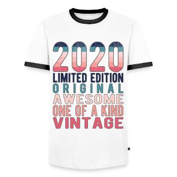 Edition limitée depuis 2020 Anniversaire Millésime 2020 - T-shirt contrasté Homme - blanc/noir - Devant - AI Model Female 172 light (172cm) & AI Model Male 178 dark (178cm)