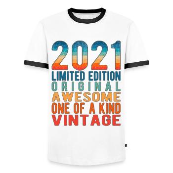 Limited Edition Since 2021 Birthday Vintage 2021 - Men's Ringer Shirt - white/black - Front - AI Model Female 172 light (172cm) & AI Model Male 178 dark (178cm)