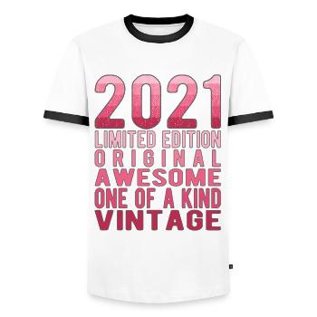 Limited Edition Since 2021 Birthday Vintage 2021 - Men's Ringer Shirt - white/black - Front - AI Model Female 172 light (172cm) & AI Model Male 178 dark (178cm)