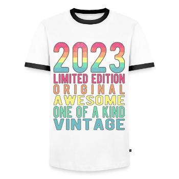 Limited Edition since 2023 Birthday Vintage 2023 - Men's Ringer Shirt - white/black - Front - AI Model Female 172 light (172cm) & AI Model Male 178 dark (178cm)