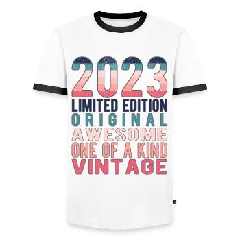Limited Edition since 2023 Birthday Vintage 2023 - Men's Ringer Shirt - white/black - Front - AI Model Female 172 light (172cm) & AI Model Male 178 dark (178cm)