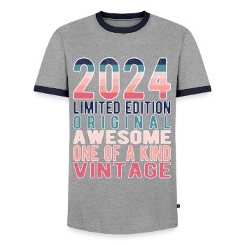 Limited Edition since 2024 Birthday Vintage 2024 - Men's Ringer Shirt - grey/navy  - Front - AI Model Female 172 light (172cm) & AI Model Male 178 light (178cm)
