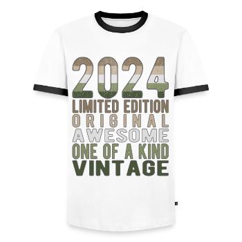 Limited Edition since 2024 Birthday Vintage 2024 - Men's Ringer Shirt - white/black - Front - AI Model Female 172 light (172cm) & AI Model Male 178 dark (178cm)