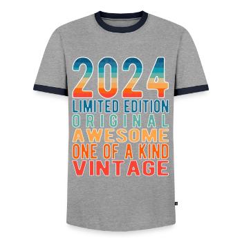 Limited Edition since 2024 Birthday Vintage 2024 - Men's Ringer Shirt - grey/navy  - Front - AI Model Female 172 light (172cm) & AI Model Male 178 light (178cm)