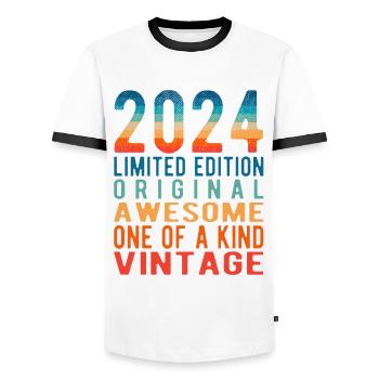 Edition limitée depuis 2024 Anniversaire Millésime 2024 - T-shirt contrasté Homme - blanc/noir - Devant - AI Model Female 172 light (172cm) & AI Model Male 178 dark (178cm)