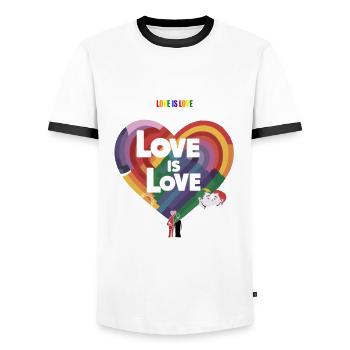 Pride Month - Love is Love - LGBTQ+ Community - Men's Ringer Shirt - white/black - Front - AI Model Female 172 light (172cm) & AI Model Male 178 dark (178cm)