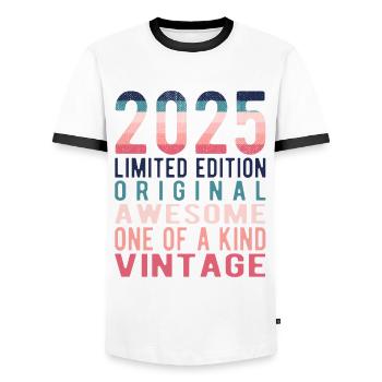 Edition limitée depuis 2025 Anniversaire Millésime 2025 - T-shirt contrasté Homme - blanc/noir - Devant - AI Model Female 172 light (172cm) & AI Model Male 178 dark (178cm)