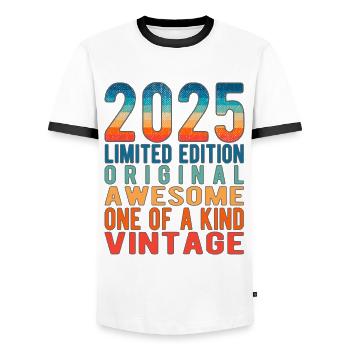 Edition limitée depuis 2025 Anniversaire Millésime 2025 - T-shirt contrasté Homme - blanc/noir - Devant - AI Model Female 172 light (172cm) & AI Model Male 178 dark (178cm)