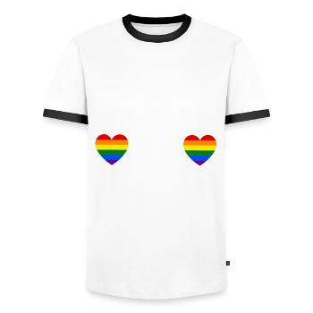 Pride Month - Love is Love - LGBTQ+ Community - Men's Ringer Shirt - white/black - Front - AI Model Female 172 light (172cm) & AI Model Male 178 dark (178cm)