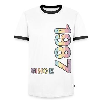 Bester Papa der Welt seit 1987 Vatertag - Männer Kontrast-T-Shirt - Weiß/Schwarz - Vorne - AI Model Female 172 light (172cm) & AI Model Male 178 dark (178cm)