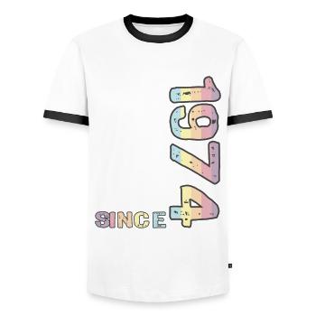 Best dad in the world since 1974 Father's Day - Men's Ringer Shirt - white/black - Front - AI Model Female 172 light (172cm) & AI Model Male 178 dark (178cm)