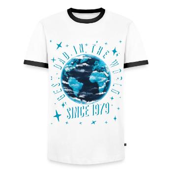 Best dad in the world since 1979 Father's Day - Men's Ringer Shirt - white/black - Front - AI Model Female 172 light (172cm) & AI Model Male 178 dark (178cm)