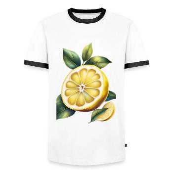 A yellow lemon t shirt design - Men's Ringer Shirt - white/black - Front - AI Model Female 172 light (172cm) & AI Model Male 178 dark (178cm)