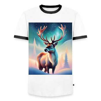 Majestic reindeer design with northern lights - Men's Ringer Shirt - white/black - Front - AI Model Female 172 light (172cm) & AI Model Male 178 dark (178cm)