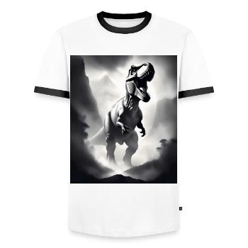 Cool tyrannosaurus rex t-shirt design - Men's Ringer Shirt - white/black - Front - AI Model Female 172 light (172cm) & AI Model Male 178 dark (178cm)