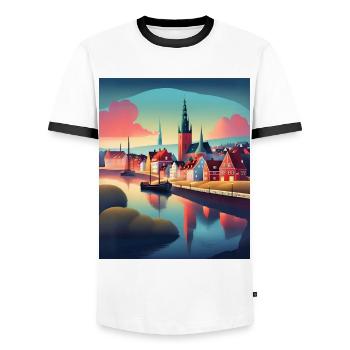 A town in Denmark - Men's Ringer Shirt - white/black - Front - AI Model Female 172 light (172cm) & AI Model Male 178 dark (178cm)