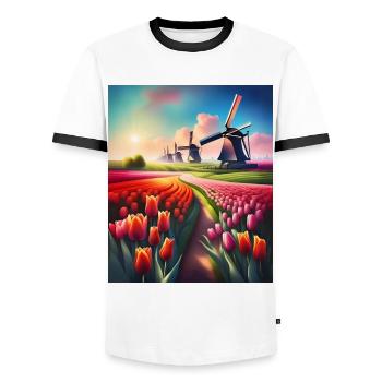 Gorgeous landscape of tulips in Netherlands - Men's Ringer Shirt - white/black - Front - AI Model Female 172 light (172cm) & AI Model Male 178 dark (178cm)