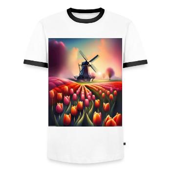 Ferme de tulipes à Amsterdam, Pays-Bas - T-shirt contrasté Homme - blanc/noir - Devant - AI Model Female 172 light (172cm) & AI Model Male 178 dark (178cm)