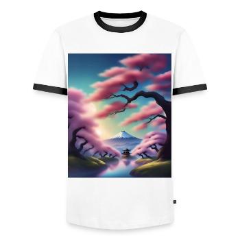 Fuji-Berg in Japan - Männer Kontrast-T-Shirt - Weiß/Schwarz - Vorne - AI Model Female 172 light (172cm) & AI Model Male 178 dark (178cm)