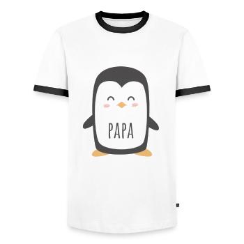 Dad Penguin - Funny And Cute Dad Gift - Men's Ringer Shirt - white/black - Front - AI Model Female 172 light (172cm) & AI Model Male 178 dark (178cm)