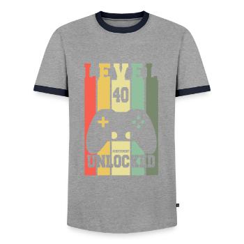 Level 40 Achievement Unlocked - 40th Birthday Gift - Men's Ringer Shirt - grey/navy  - Front - AI Model Female 172 light (172cm) & AI Model Male 178 light (178cm)