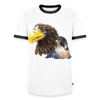 Giant pigargo and peregrine falcon - Men's Ringer Shirt - white/black - Front - AI Model Female 172 light (172cm) & AI Model Male 178 dark (178cm)
