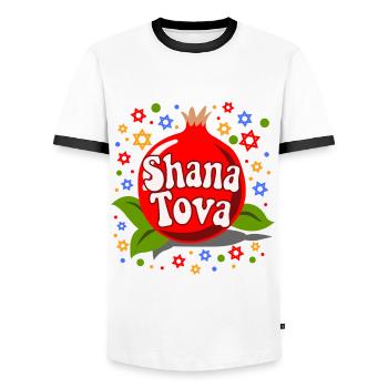 Shana Tova! Cadeau juif du Nouvel An - T-shirt contrasté Homme - blanc/noir - Devant - AI Model Female 172 light (172cm) & AI Model Male 178 dark (178cm)