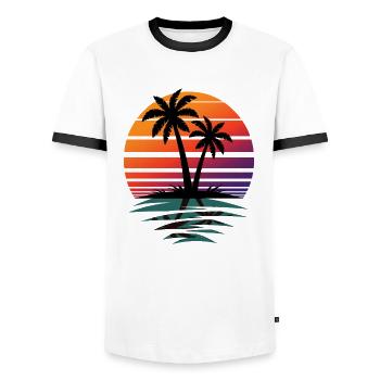 Palm Tree Retro Gift - Nature Lover Gift - Men's Ringer Shirt - white/black - Front - AI Model Female 172 light (172cm) & AI Model Male 178 dark (178cm)