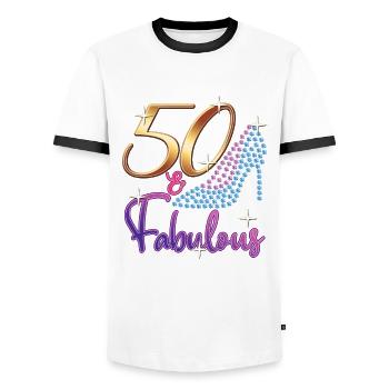 50th Birthday - 50 & Fabulous Turning Fifty Bday - Men's Ringer Shirt - white/black - Front - AI Model Female 172 light (172cm) & AI Model Male 178 dark (178cm)