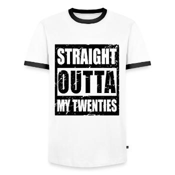 Straight Outta My Twenties - Geschenk zum 20. Geburtstag - Männer Kontrast-T-Shirt - Weiß/Schwarz - Vorne - AI Model Female 172 light (172cm) & AI Model Male 178 dark (178cm)