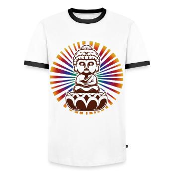 Statue de Bouddha de Yoga, Cadeau de Médation du Bouddhisme - T-shirt contrasté Homme - blanc/noir - Devant - AI Model Female 172 light (172cm) & AI Model Male 178 dark (178cm)