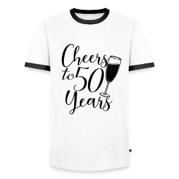 Vive 50 ans - Cadeau d’anniversaire ou d’anniversaire - T-shirt contrasté Homme - blanc/noir - Devant - AI Model Female 172 light (172cm) & AI Model Male 178 dark (178cm)