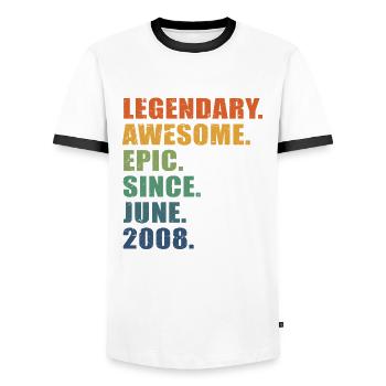 15e anniversaire, juin 2008, 15e anniversaire - T-shirt contrasté Homme - blanc/noir - Devant - AI Model Female 172 light (172cm) & AI Model Male 178 dark (178cm)