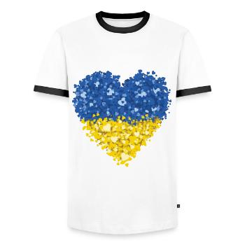Ukraine Flag Heart Résumé - T-shirt contrasté Homme - blanc/noir - Devant - AI Model Female 172 light (172cm) & AI Model Male 178 dark (178cm)